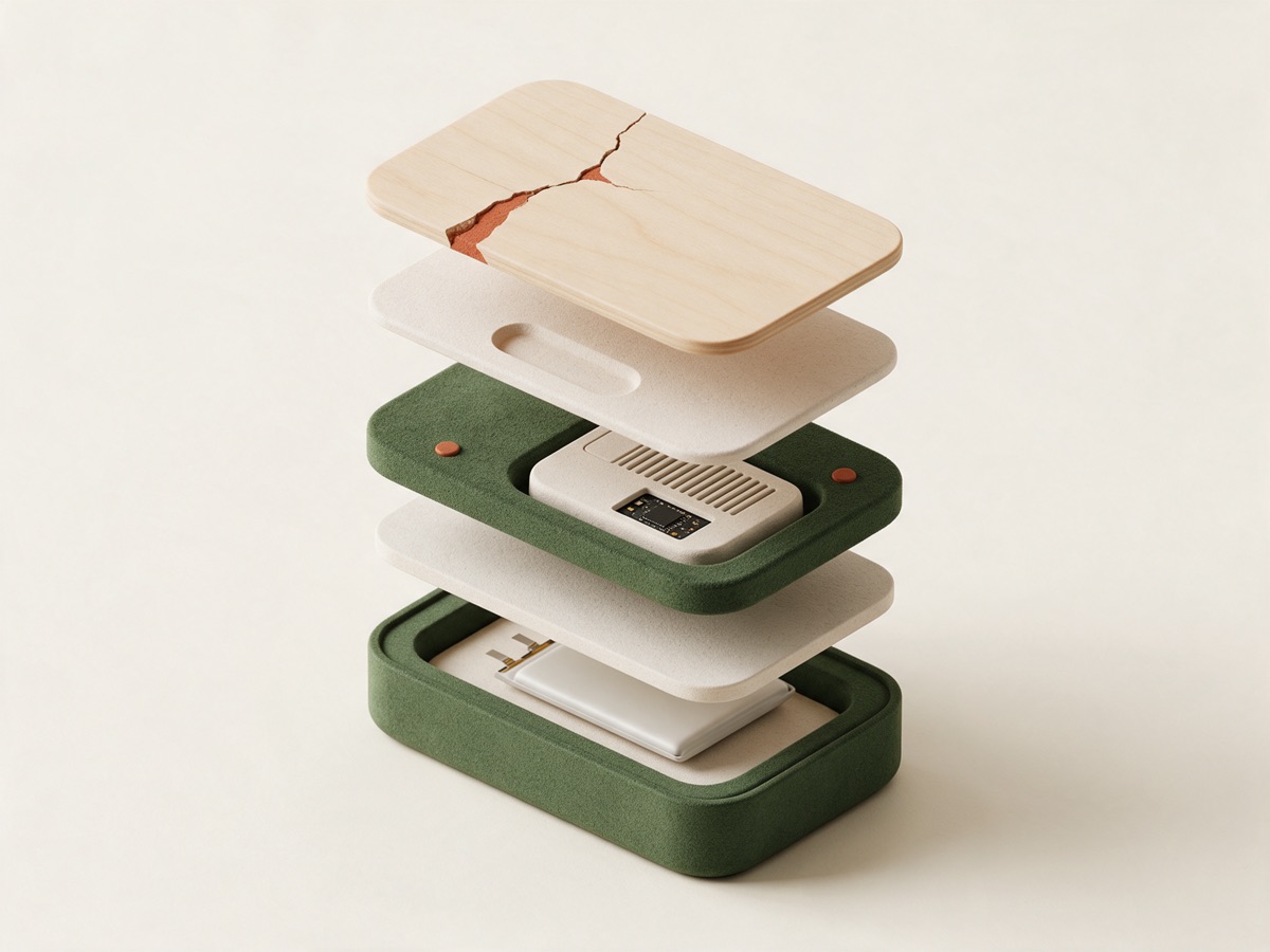A device in layers, the top one cracked